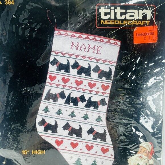 Scottie Dog Terrier Cross Stitch Christmas Stocking Kit Titan Needlecraft 15" - Picture 2 of 8